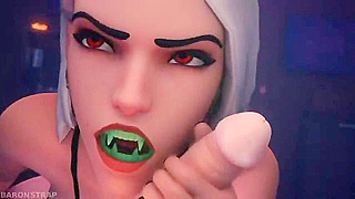 Ashe Temptingly Teases Captive Mercy with Seductive Oral Pleasure in Hot Hentai Fantasy