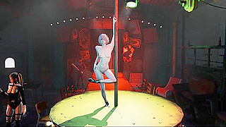 2B Dances Naked on Neon Pole in Steamy Cyberpunk Seduction Scene