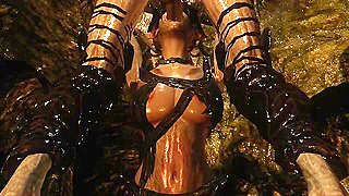Fiery Demoness Tempts Mighty Orc with Steamy Blowjob Fantasy Encounter