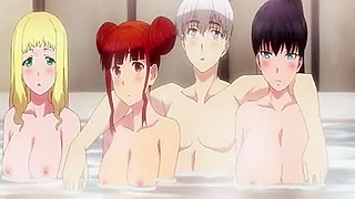 Busty Anime Babes Spoil Him with Steamy Shower Play in Ecchi Paradise