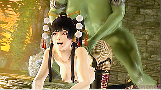 Nyotengu Impaled by Muscular Orc Futanari in Wild Hentai Ride