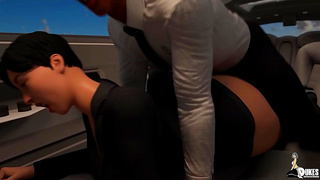 Voluptuous 3D Beauty Rides Wildly in Backseat for Explosive Orgasm