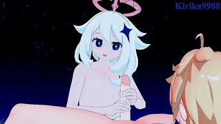 Paimons Hot 3D Adventure with Lumine in Genshins Steaming Fantasy Realm
