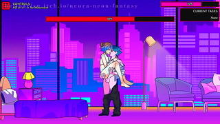 Cute Anime Babe Tempts Lover in Steamy Neon-Lit Rendezvous