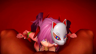 Masked Cutie Gags on Huge Dick in Hot Hentai Action