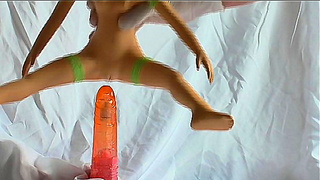 Tiny Anime Babe Takes Huge Toy Teases Hottie Crowd with Wet Titty Pop