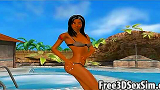Ebony Goddess Enflamed by Steamy 3D Tryst Under Moonlit Waters