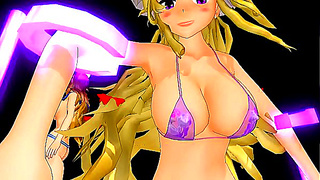 Busty Touhou MMD Girls Battle with Seductive Magic and Hot Moves