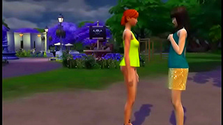 Lesbian Sims Share Fiery Kiss Seductive Embrace in Steamy Animation