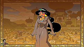 Jasmine Yields to Fiery Threesome with Genie Aladdin in Magic Cave