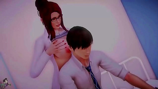 Fiery Redhead Nurse Tempts Arrogant Doctor with Busty Charm in Waifu School Clinic