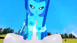 Glaceon Tempts Cinderace with Naughty Caresses Leading to Steamy Creampie Action