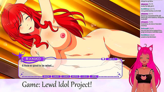 Neko indulges in steamy yuri passion during anime gameplay as busty vixens tease her