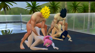 Hinata Sakura Swap Lovers in Hot Poolside Naruto Hentai Encounter