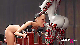 Futa Bot Dominates Hairless Man in Steaming Cyberpunk Encounter