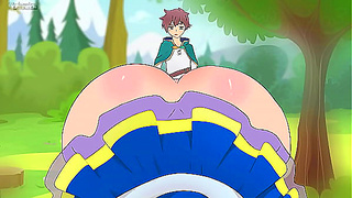Aqua Teases Kazuma with Seductive Skirt Dance in Hilarious Hentai Parody