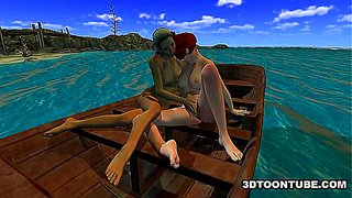 Fox Maiden Seduced by Her Female Mate Amid Steamy Seascape Romance