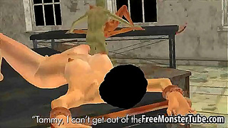 Zombie Claims Busty Babes Lips in Hot 3D Lust Ride