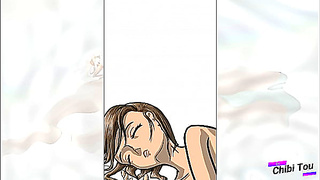 Sensual Anime Babe Stretches Across Clouds in Seductive Fantasy Pose