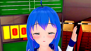 Blue-Haired Babe Takes Full Cock Gets Creamed in Hot Koikatsu Action