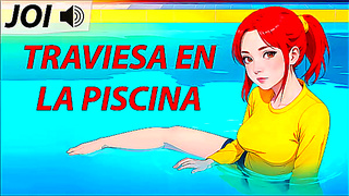 Seductive Spanish VO Strokes Teases You by the Naughty Pool in Hentai JOI