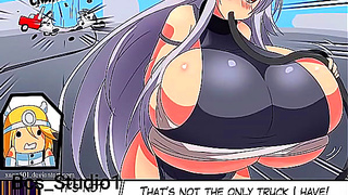 Shino Battles Giant Milf Cow Scientist in Wild Hentai Showdown