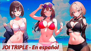 Three Friends Pleasure You in Fiery JOI Hentai Action Full of Lust