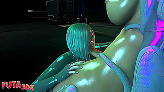 Futanari Goddess Rides BFFs Huge Rod in Neon Cyberpunk Fantasy