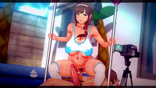 Busty Anime Performer Teases Lover with Seductive Strip Naughty Handjob